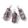 Rack Plating Copper Wire Wrapped Natural Amethyst Chip Big Pendants G-C130-01P-02-1