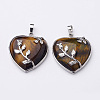 Heart Natural Tiger Eye Pendants GP356-7-1