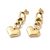 Ion Plating(IP) 304 Stainless Steel Curb Chains with Heart Dangle Stud Earrings X-EJEW-G289-09G-1