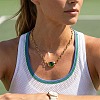 304 Stainless Steel Green Glass Geometric Pendant Necklaces for Women SA-CBA8C9C-11D-G-2