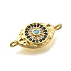 Brass Micro Pave Blue & Clear Cubic Zirconia Eye Connector Charms KK-D295-24G-2