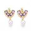 Brass Micro Pave Cubic Zirconia & ABS Imitation Pearl Pendants KK-T070-66A-1