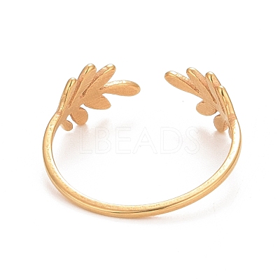 Ion Plating(IP) 304 Stainless Steel Leaf Open Cuff Ring for Women RJEW-C025-24G-1