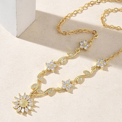 Brass Pave Cubic Zirconia Flower Pendant Necklaces NJEW-C121-04C-G-1