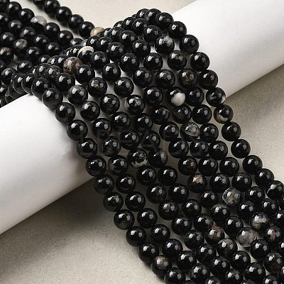 Natural Black Tourmaline Beads Strands G-F666-05-6mm-1