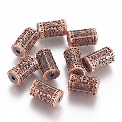 Tibetan Style Alloy Flower Pattern Column Beads TIBEB-7424-R-NR-1
