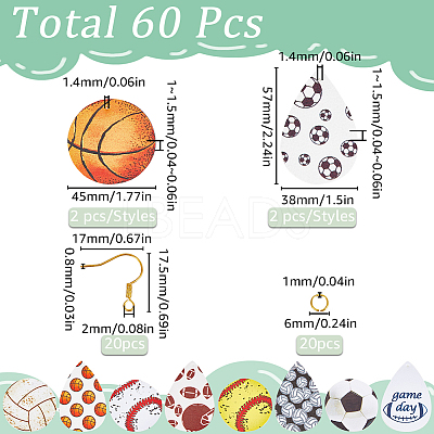 Sport Ball Theme Leather Dangle Earring DIY Making Kit DIY-SC0024-91-1-1