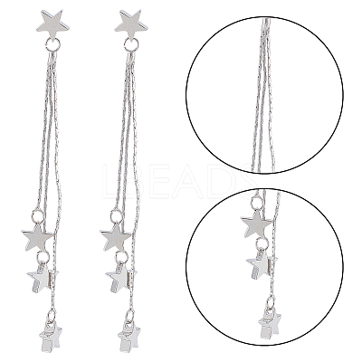 2 Pairs 2 Colors Alloy Star Tassel Dangle Stud Earrings for Women EJEW-AN0001-57-1
