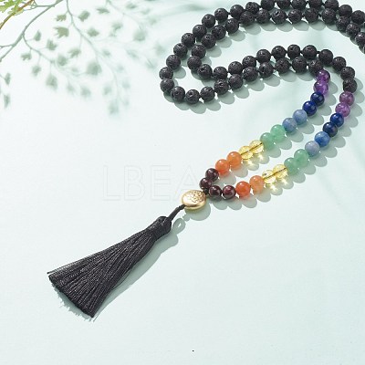 7 Chakra Buddhist Necklace NJEW-JN03895-03-1