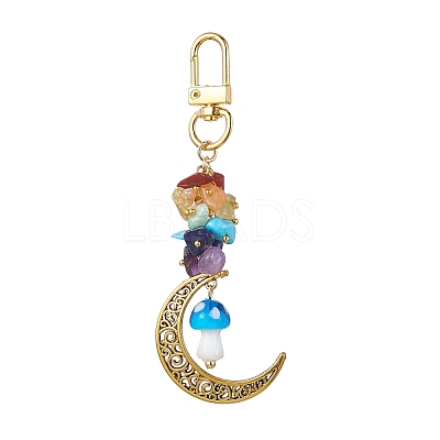 Alloy Hollow Moon & Lampwork Mushroom Pendant Decorations HJEW-JM01612-03-1