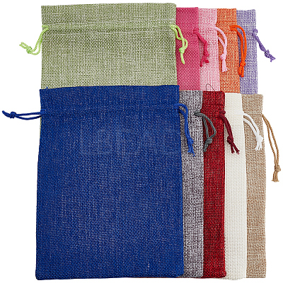 10Pcs 10 Colors Rectangle Burlap Packing Pouches ABAG-SP0001-50-1