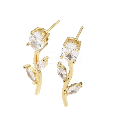 Brass Micro Pave Cubic Zirconia Stud Earrings KK-CBA8324-20G-05-1