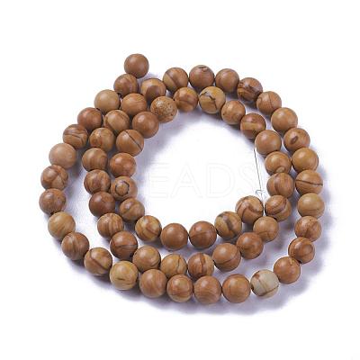 Natural Wood Lace Stone Wooden Jasper Beads Strands G-I199-17-6mm-1