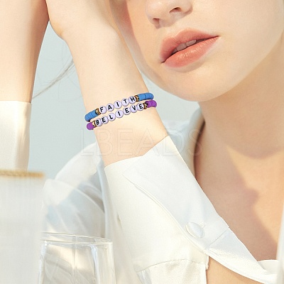 11Pcs 11 Style Polymer Clay Heishi Surfer Stretch Bracelets Set BJEW-SW00122-1