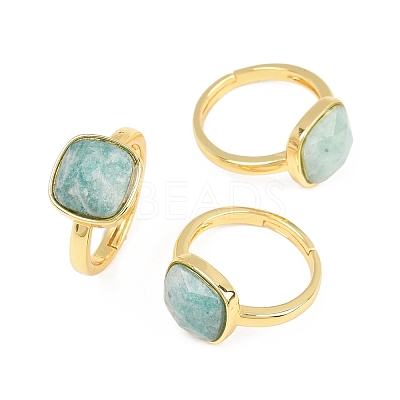 Natural Amazonite Finger Rings with Brass Findings G-H353-04G-03-1