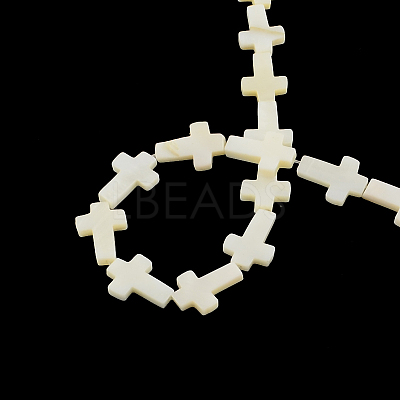 Cross Natural Freshwater Shell Beads Strands SSHEL-F290-17-1