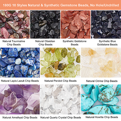 180G 10 Style Natural & Synthetic Gemstone Beads G-NB0003-22-1