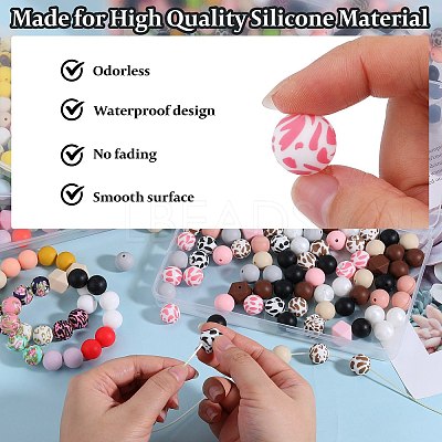 89Pcs Colorful Pattern Printed Silicone Beads Sets SIL-SZ0002-54B-1