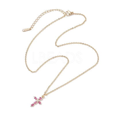 Brass Glass Cross Pendant 304 Stainless Steel Cable Chain Necklaces for Women NJEW-JN05545-1
