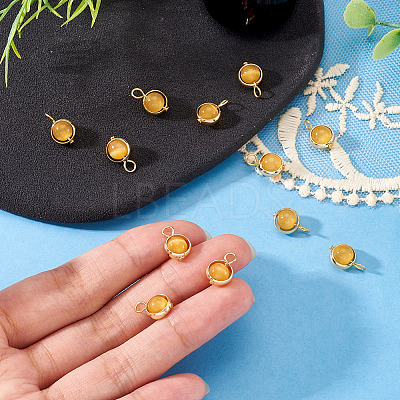 12Pcs Brass & Glass Imitation Cat Eye Round Charms PALLOY-TAC0237-02-1
