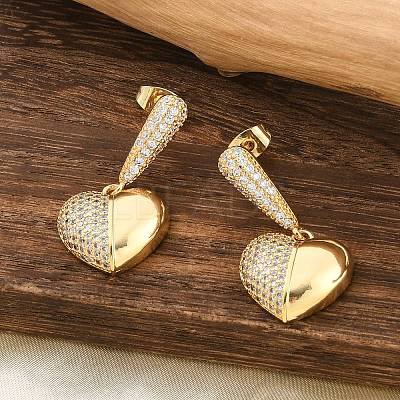 Brass Micro Pave Clear Cubic Zirconia Dangle Stud Earrings for Women EJEW-F352-05G-01-1