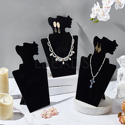 Velvet and Cardboard Side Face Profile Necklace Displays CON-WH0105-09-1