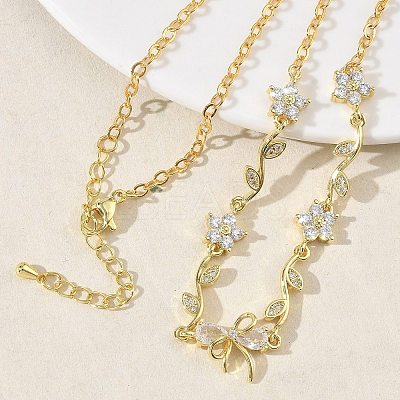 Brass Pave Cubic Zirconia Flower Pendant Necklaces NJEW-C121-04E-G-1