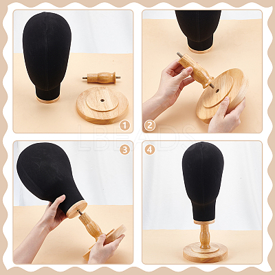 Head Shaped Wood Covered with Cloth Hat Display Racks AJEW-WH0816-101-1