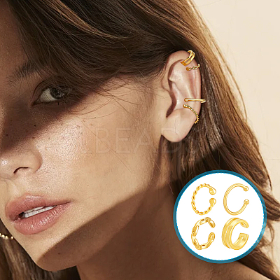 4Pcs 4 Styles 925 Sterling Silver Cuff Earrings EJEW-PH0001-38G-1
