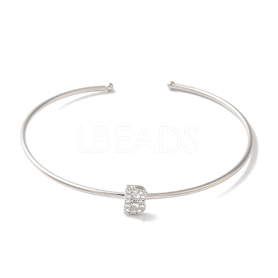 Rack Plating Brass Micro Pave Clear Cubic Zirconia Letter Open Cuff Bangles BJEW-A018-01P-B-1