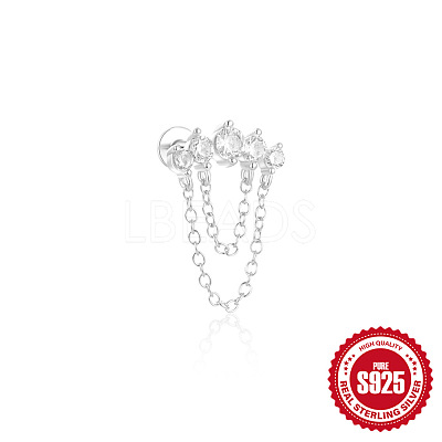 Moon 925 Sterling Silver Micro Pave Clear Cubic Zirconia Cartilage Earrings with Tassel Chains FS-WGA2317-06-1