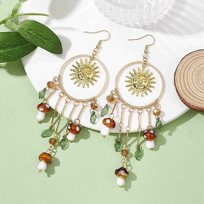 Golden 304 Stainless Steel Sun Chandelier Earrings EJEW-JE05674-01-1