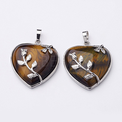 Heart Natural Tiger Eye Pendants GP356-7-1
