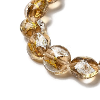Handmade Gold Foil and Silver Foil Lampwork Flat Round Beads FOIL-C001-02E-1