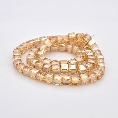 Half Rainbow Plated Glass Faceted Cube Beads Strands GLAA-A031-8mm-HR05-1