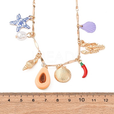 Alloy Enamel Sun Heart Starfish Shell Shape Pendant 3 Layer Necklaces for Women NJEW-F357-03KCG-1
