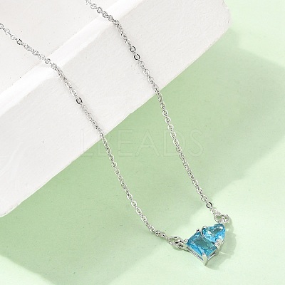 Brass Pave Cubic Zirconia Rectangle and Heart Pendant Cable Chain Necklaces KK-CBAB173-04P-10-1