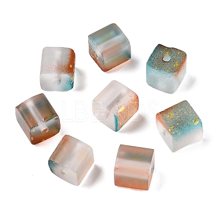 Frosted Glass Beads with Golden Glitter Powder DGLA-NH001-8mm-01F-1