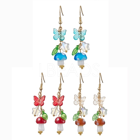 304 Stainless Steel Butterfly & Mushroom Dangle Earrings for Women EJEW-JE06235-1