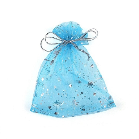 Silver Stamping Star Organza Printed Gift Drawstring Bags PW-WG4192C-02-1