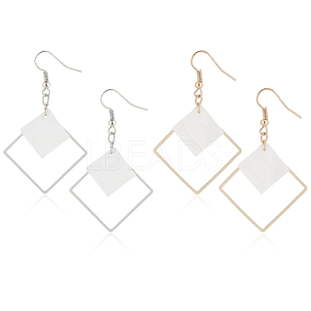 ANATTASOUL 2 Pairs 2 Colors White Acrylic Rhombus Dangle Earrings EJEW-AN0001-85-1