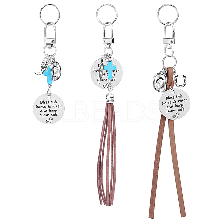 3Pcs Faux Suede Cord & Alloy Keychains HJEW-BC00123-1