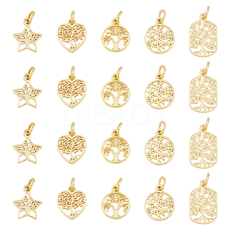 DICOSMETIC 20Pcs 5 Styles Rack Plating Brass Charms KK-DC0004-08-1