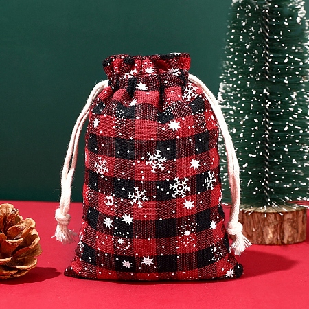 Christmas Themed Burlap Drawstring Bags XMAS-PW0001-236D-1