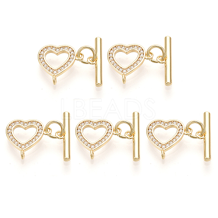 5Pcs Brass Micro Pave Clear Cubic Zirconia Toggle Clasps KK-CJ0002-03B-1