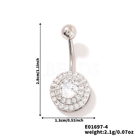 Chic Flat Round Brass Full Crystal Rhinestone Curved Barbell Belly Button Rings with Shiny Delicate Design YW9589-4-1