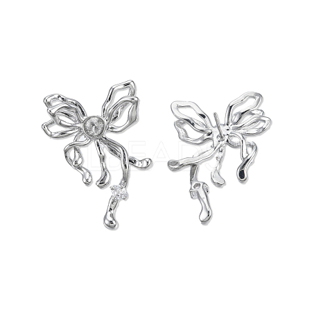 Brass Pave Clear Cubic Zirconia Stud Earring Findings KK-N232-438P-B-1