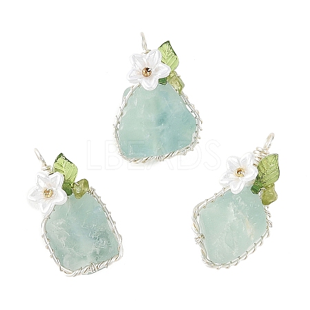 Copper Wire Wrapped Natural Green Fluorite Pendants PALLOY-TA00434-1