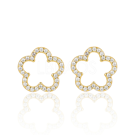 Sweet and Cute Silver Earrings with Zirconia Flower Design QK5383-1-1