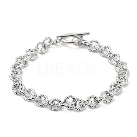 304 Stainless Steel Textured Rolo Chain Bracelet BJEW-K226-02P-1